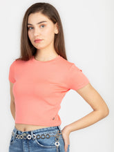 Womens Solid Round Neck Crop T-Shirt